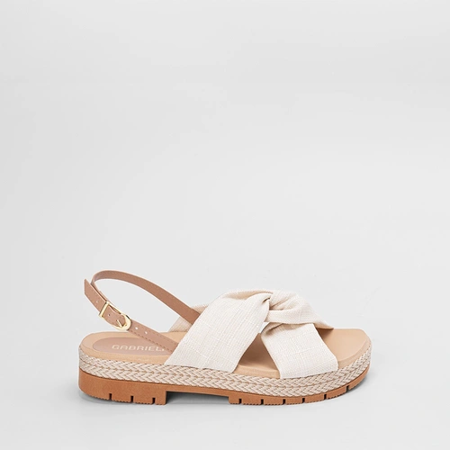 Sandália Gabriela Flatform Tratorada Nó Linho Off-White