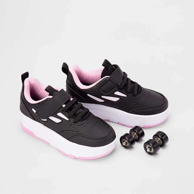 Tenis Infantil Vertus Rodinha Skatenis Rosa & Preto