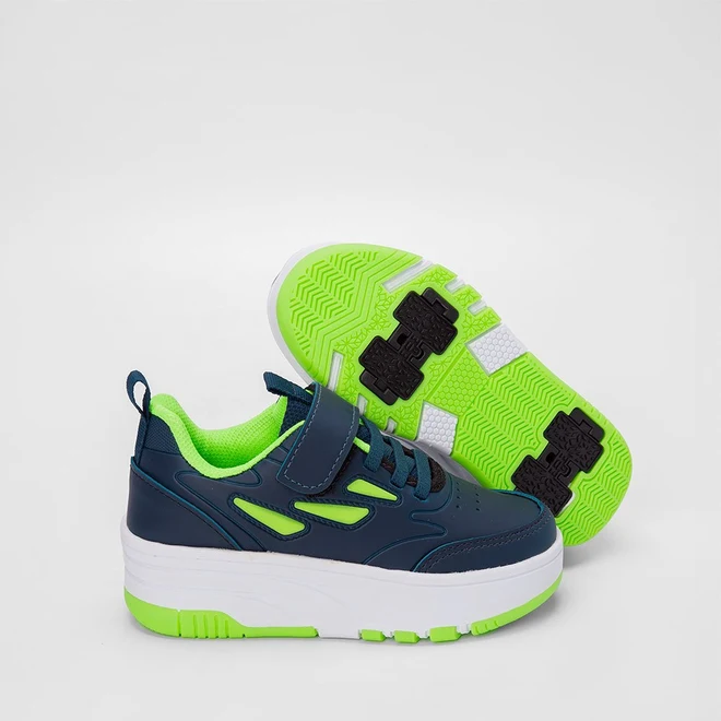 Tenis Infantil Vertus Rodinha Skatenis Verde Azul