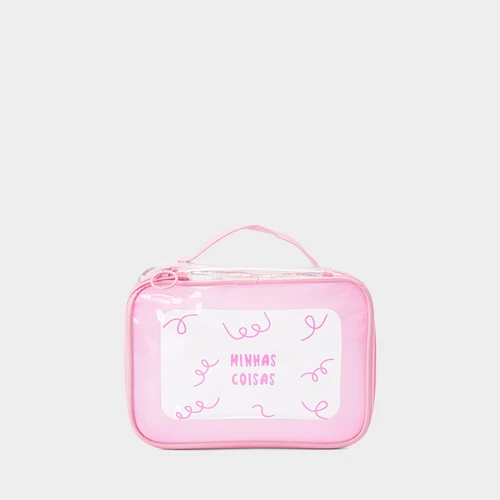 Necessaire Qualis Estampa Minhas Coisas Vinil Rosa
