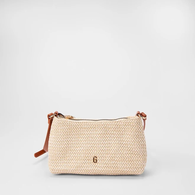 Bolsa Baguete Gabriela Pequena Transversal Ráfia Marfim