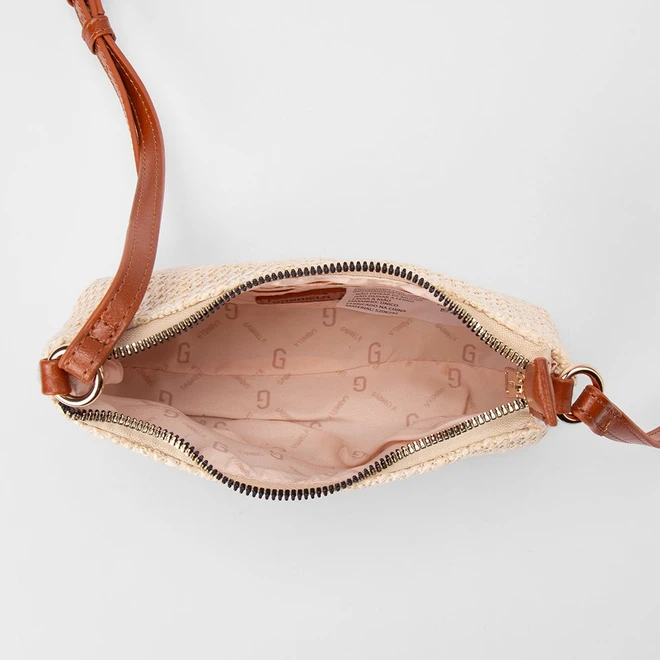 Bolsa Baguete Gabriela Pequena Transversal Ráfia Marfim