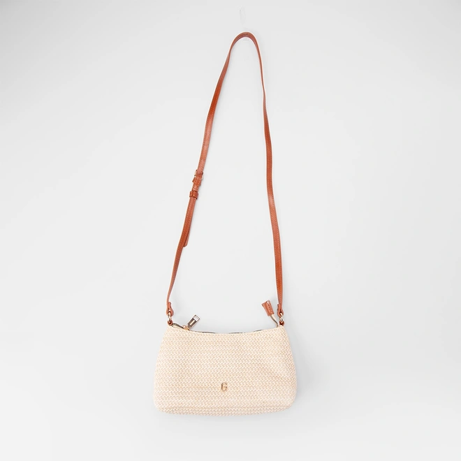 Bolsa Baguete Gabriela Pequena Transversal Ráfia Marfim