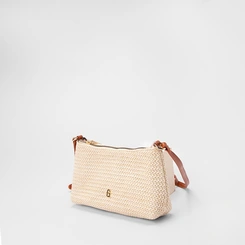 Bolsa Baguete Gabriela Pequena Transversal Ráfia Marfim