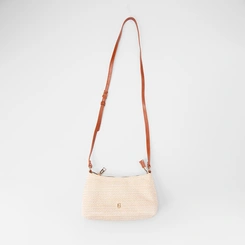 Bolsa Baguete Gabriela Pequena Transversal Ráfia Marfim