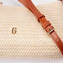 Bolsa Baguete Gabriela Pequena Transversal Ráfia Marfim