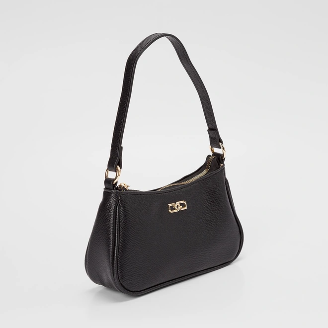 Bolsa Baguete Gabriela Pequena Transversal Texturizada Preto