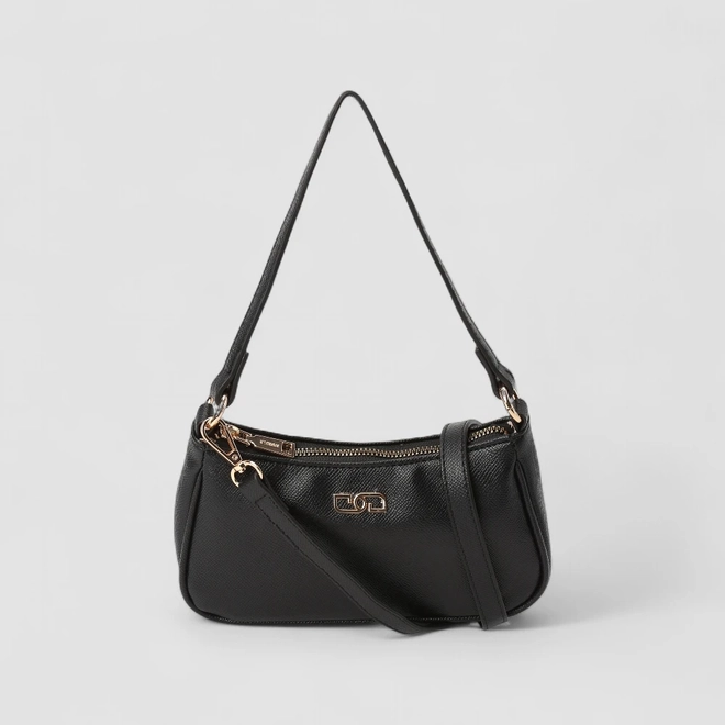 Bolsa Baguete Gabriela Pequena Transversal Texturizada Preto