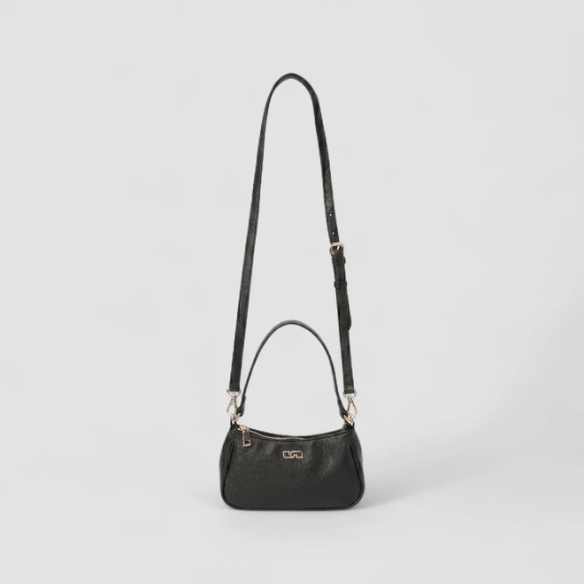 Bolsa Baguete Gabriela Pequena Transversal Texturizada Preto