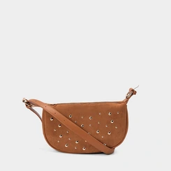 Bolsa Transversal Gabriela Média Suede Detalhe Esferas Caramelo