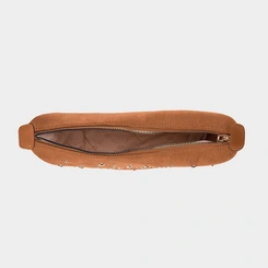 Bolsa Transversal Gabriela Média Suede Detalhe Esferas Caramelo