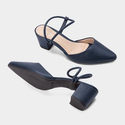 Scarpin Slingback Feminino Penélope Salto Bloco Marinho