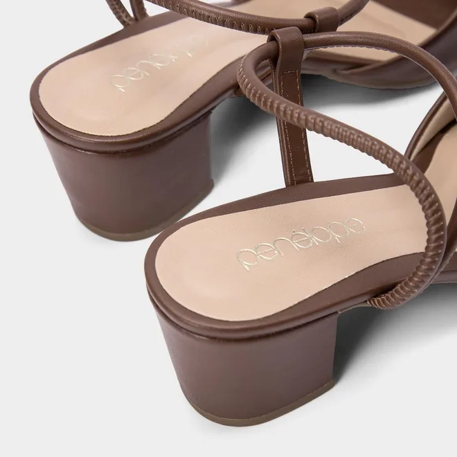 Scarpin Slingback Feminino Penélope Salto Bloco Marrom
