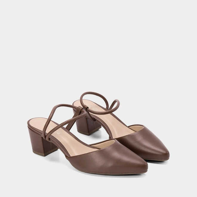 Scarpin Slingback Feminino Penélope Salto Bloco Marrom