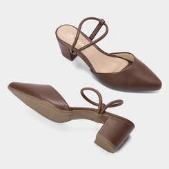 Scarpin Slingback Feminino Penélope Salto Bloco Marrom