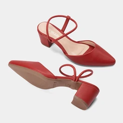 Scarpin Slingback Feminino Penélope Salto Bloco Vermelho