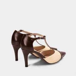 Scarpin Slingback Gabriela Salto Alto Fino Ráfia Marrom & Bege