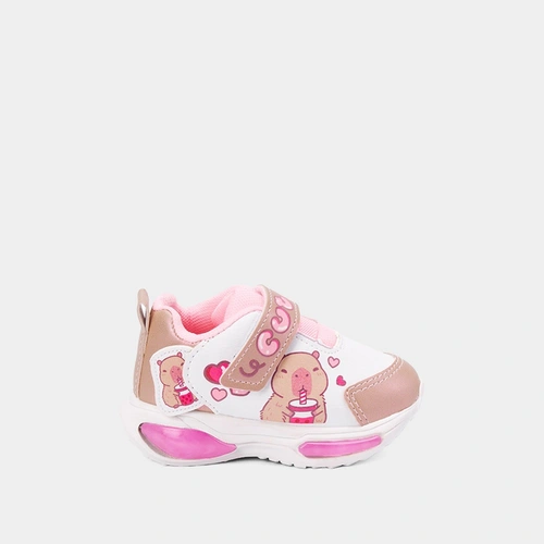 Tênis Casual Infantil Gabrielinha Com Led Capivara Metalizada Branco