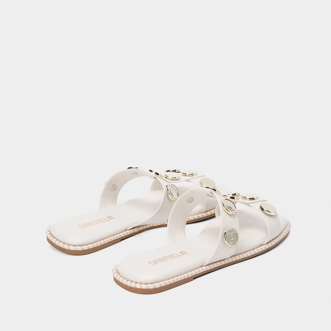 Rasteira Papete Gabriela Enfeite Metal Nickel Off White