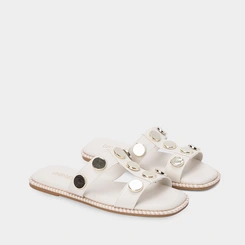 Rasteira Papete Gabriela Enfeite Metal Nickel Off White