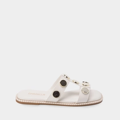 Rasteira Papete Gabriela Enfeite Metal Nickel Off White