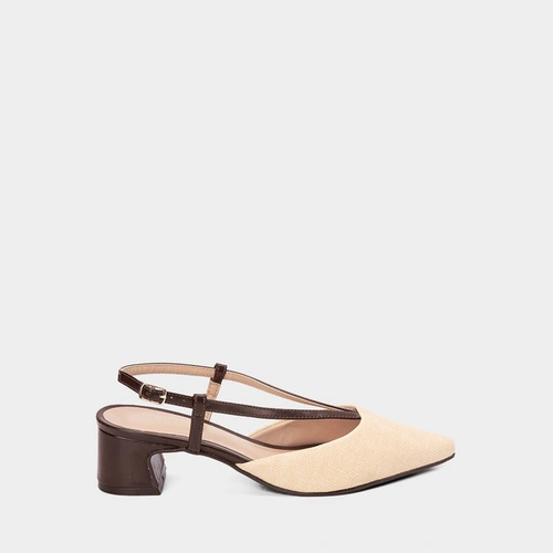 Scarpin Slingback Salto Geométrico Médio Gabriela Ráfia Bege & Marrom