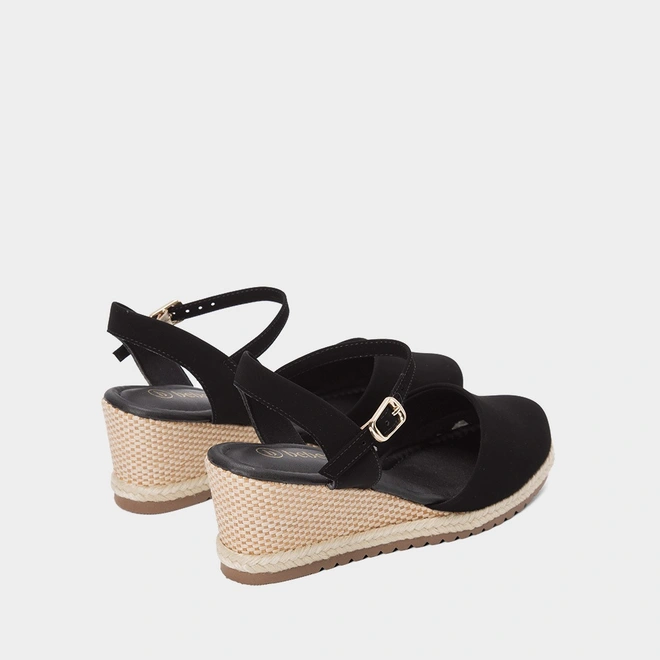 Sandália Bebecê Espadrille Salto Anabela Nobuck Preto