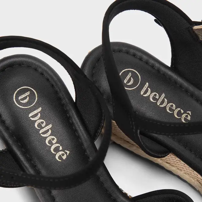 Sandália Bebecê Espadrille Salto Anabela Nobuck Preto