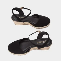 Sandália Bebecê Espadrille Salto Anabela Nobuck Preto