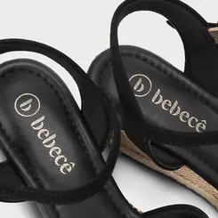 Sandália Bebecê Espadrille Salto Anabela Nobuck Preto