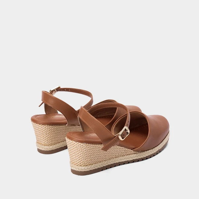 Sandália Espadrille Salto Médio Anabela Nobuck Caramelo