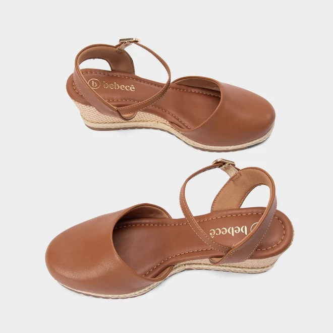 Sandália Espadrille Salto Médio Anabela Nobuck Caramelo