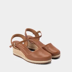 Sandália Espadrille Salto Médio Anabela Nobuck Caramelo