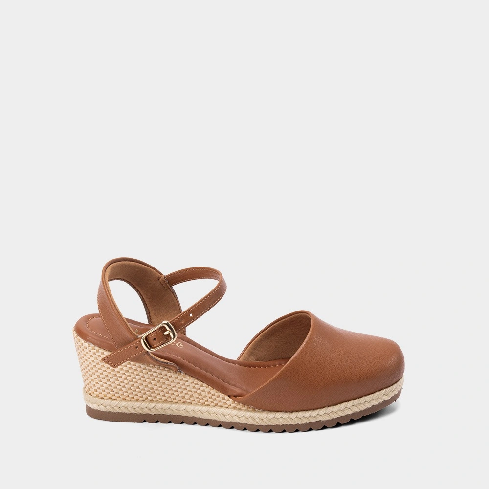 Sandália Espadrille Salto Médio Anabela Nobuck Caramelo