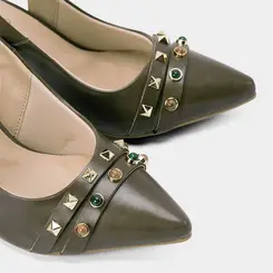 Scarpin Slingback Salto Alto Flare Pedraria Verde