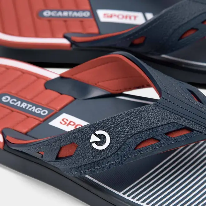Chinelo Cartago Masculino Tiras Recortes Azul e Vermelho
