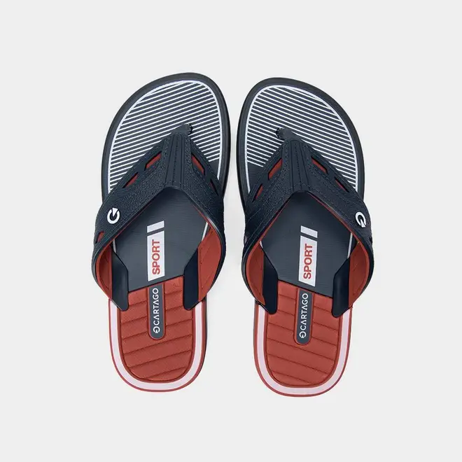 Chinelo Cartago Masculino Tiras Recortes Azul e Vermelho