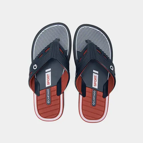 Chinelo Cartago Masculino Tiras Recortes Azul e Vermelho