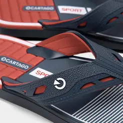Chinelo Cartago Masculino Tiras Recortes Azul e Vermelho