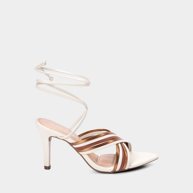 Sandália Feminina Gabriela Tiras Cruzadas Amarração Off White