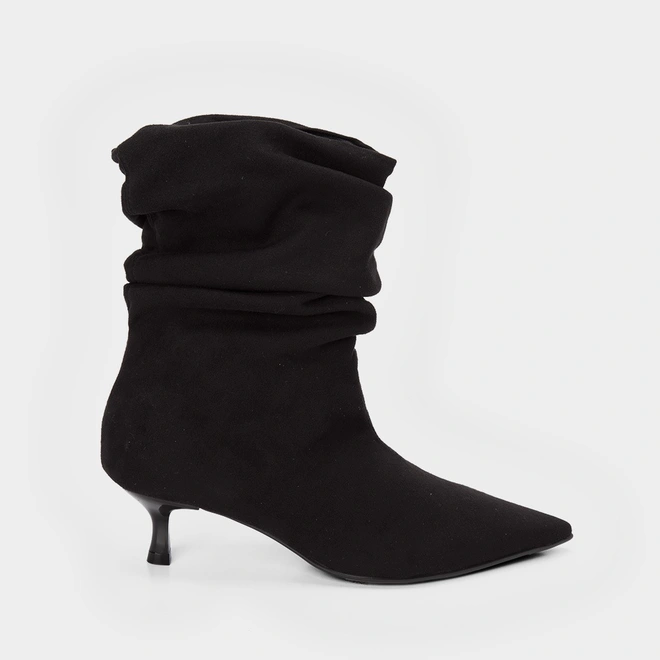 Ankle Boot Gabriela Salto Médio Drapeado Preto