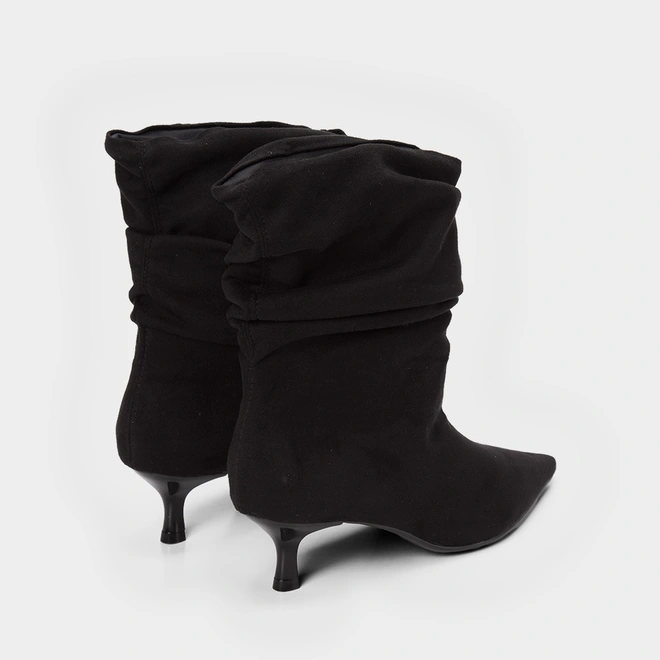 Ankle Boot Gabriela Salto Médio Drapeado Preto
