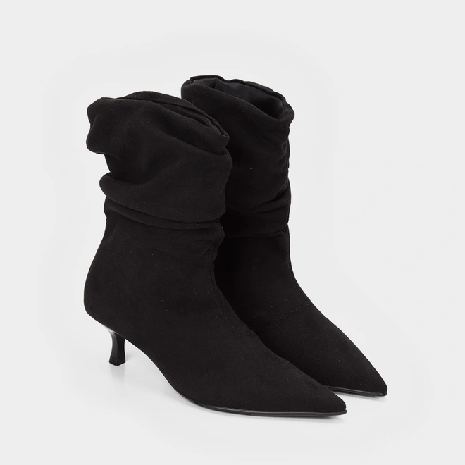 Ankle Boot Gabriela Salto Médio Drapeado Preto