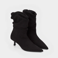 Ankle Boot Gabriela Salto Médio Drapeado Preto