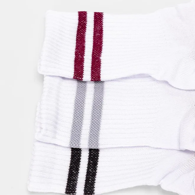 Kit Meia Esportiva Feminina STZ Cano Médio Listras 3 Pares 34-38 Branco