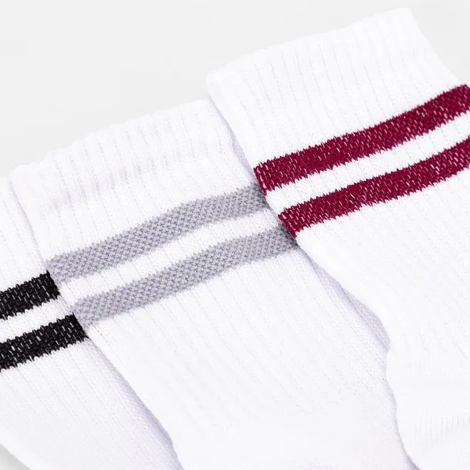Kit Meia Esportiva Feminina STZ Cano Médio Listras 3 Pares 34-38 Branco