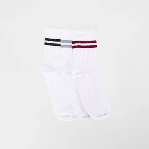 Kit Meia Esportiva Feminina STZ Cano Médio Listras 3 Pares 34-38 Branco