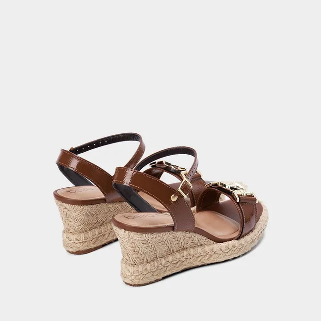 Sandália Espadrille Beira Rio Salto Médio Anabela Ráfia Marrom