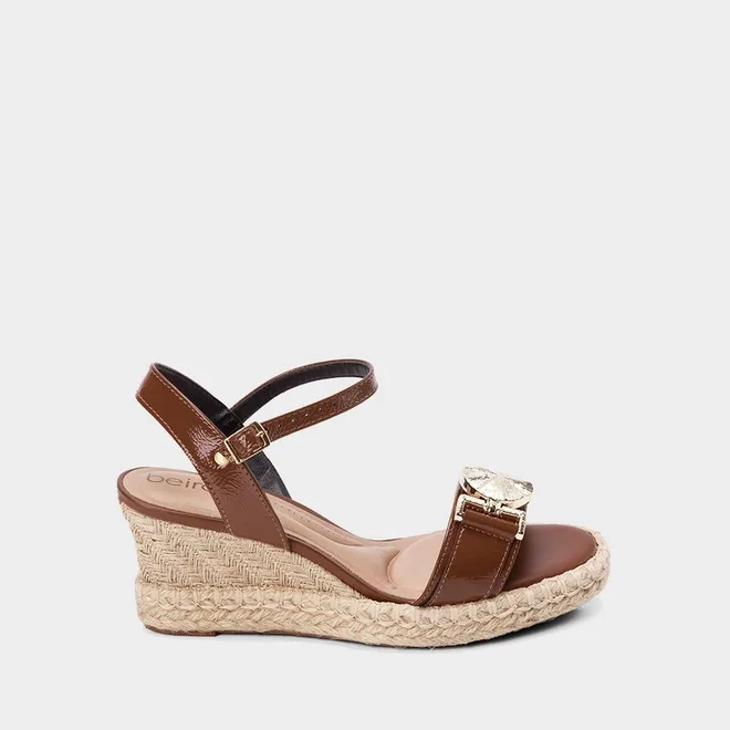 Sandália Espadrille Beira Rio Salto Médio Anabela Ráfia Marrom