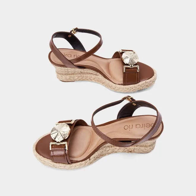 Sandália Espadrille Beira Rio Salto Médio Anabela Ráfia Marrom